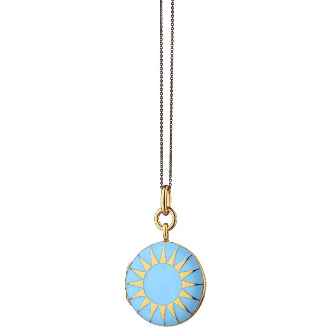 Monica Rich Kosann Turquoise Enamel & Yellow Gold Vermeil Locket, 17"