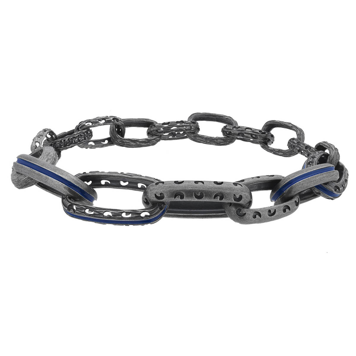 Marco Dal Maso Warrior Oxidized Silver Link Bracelet with Blue Enamel