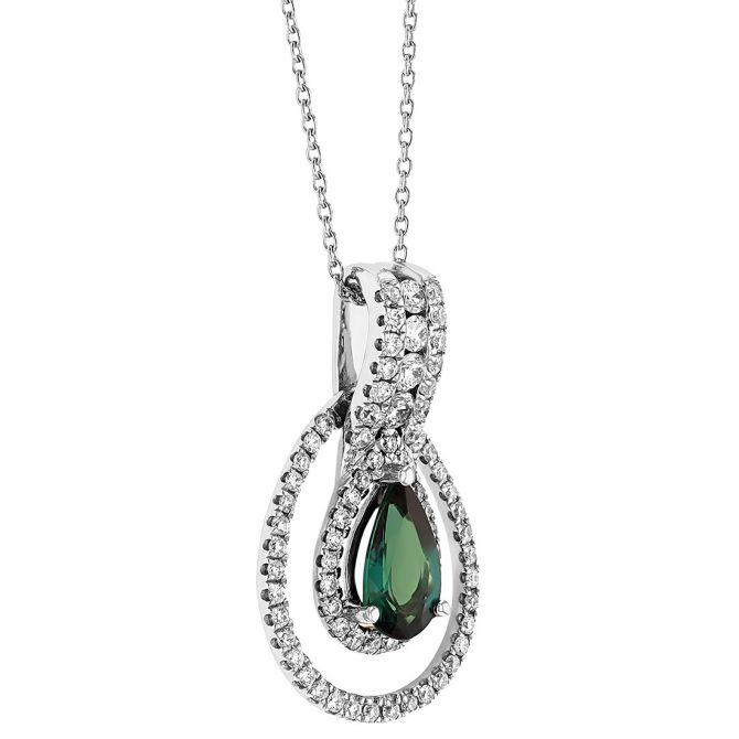 Pear Shaped Alexandrite & Diamond Double Halo Pendant in White Gold