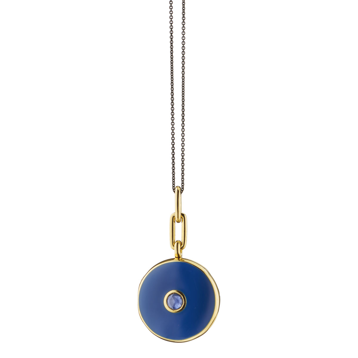 Monica Rich Kosann Navy Enamel & Vermeil Locket with Blue Sapphire, 17