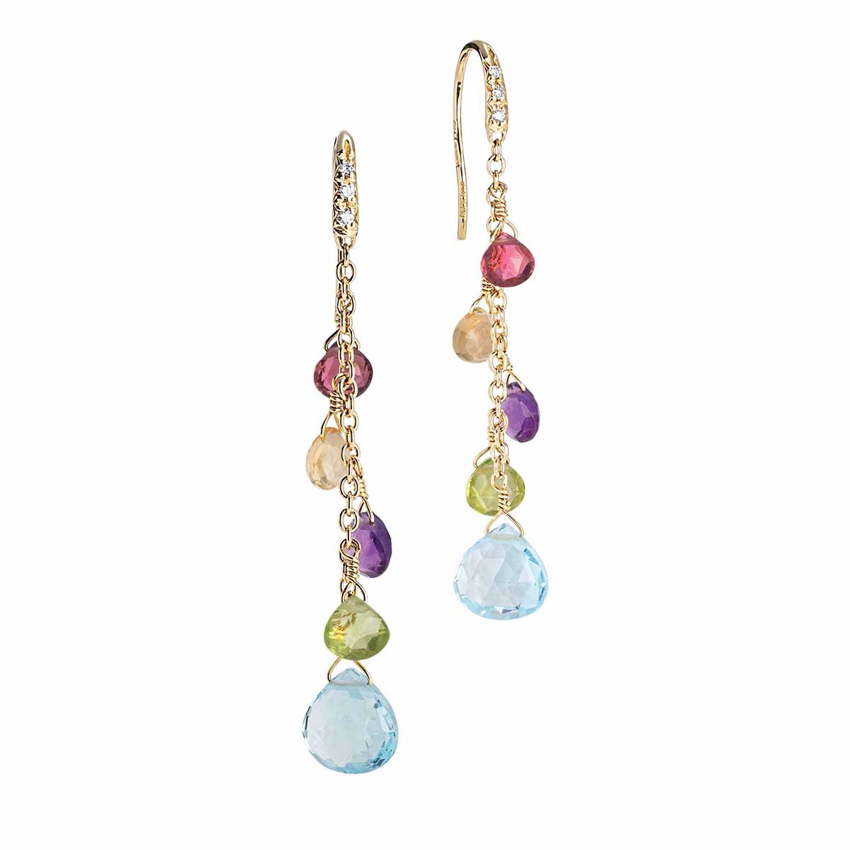 Marco Bicego Paradise Mixed Gemstone & Diamond Medium Drop Earrings in Yellow Gold