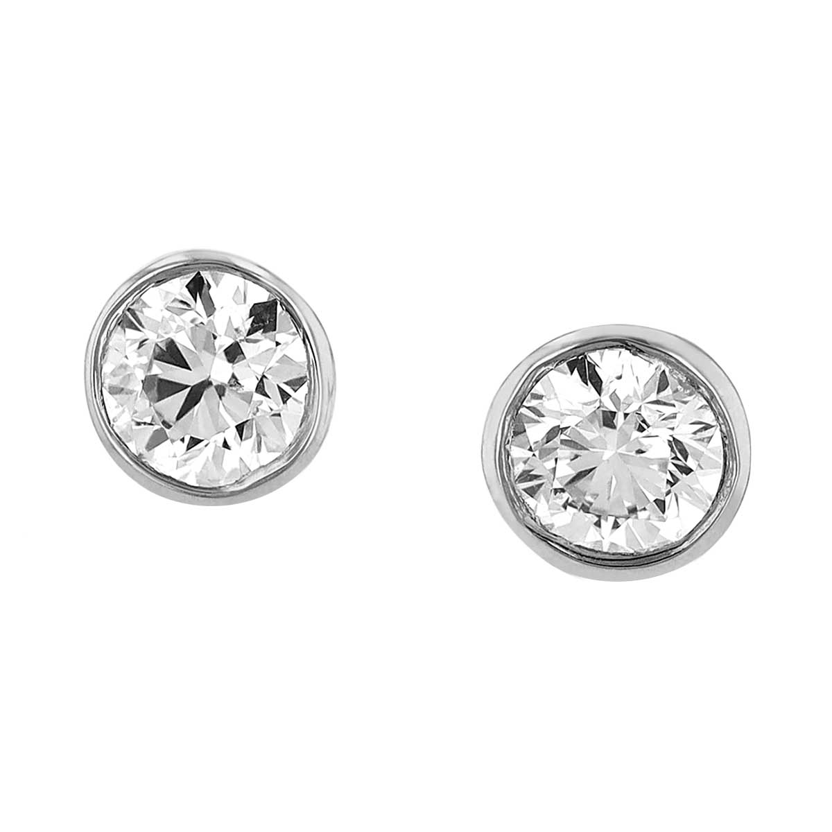 Diamond Bezel Set Stud Earrings in White Gold, .98 cttw Borsheims