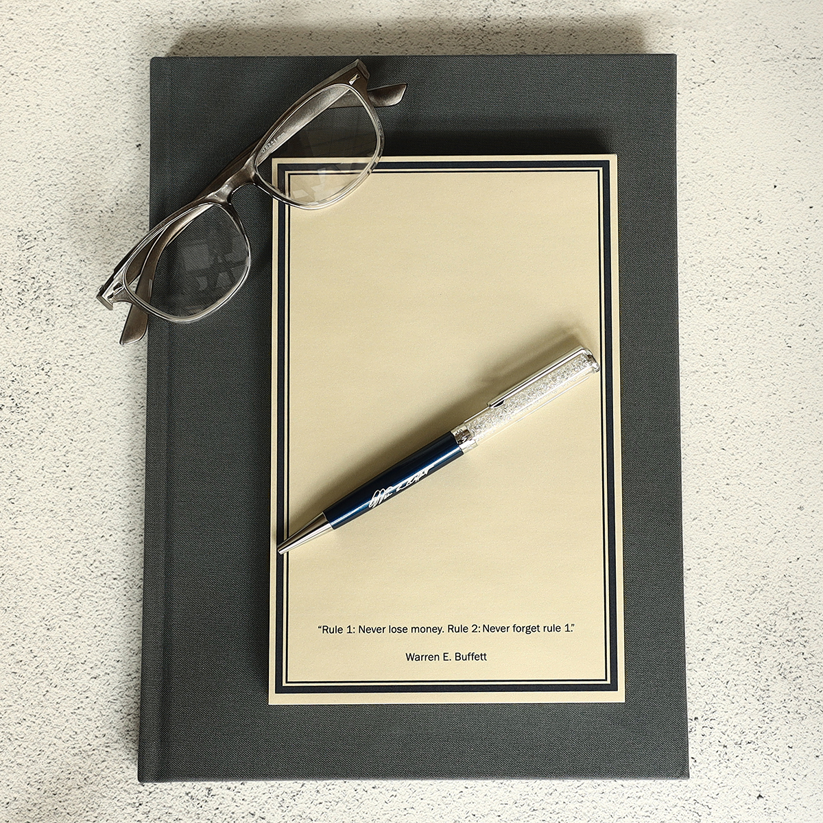 Swarovski Dark Blue Crystalline Rollerball Pen with Warren Buffett's Signature, Black Ink
