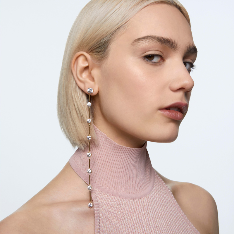 Swarovski Constella Asymmetric Earrings, White and Gold Tone