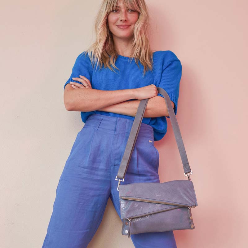 Hammitt Dillon Medium Handbag Limited Edition Steel Blue and Brushed Silver