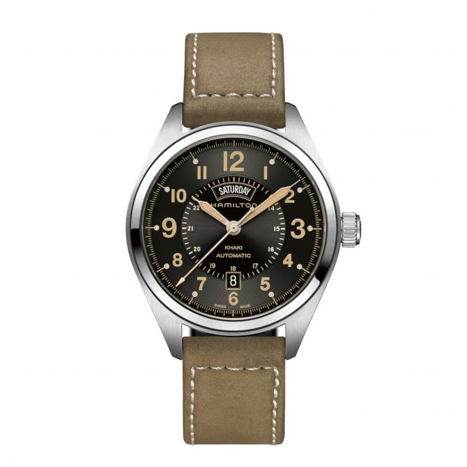 Hamilton Khaki Field Day Date Automatic 42mm Watch, Black and Brown Dial
