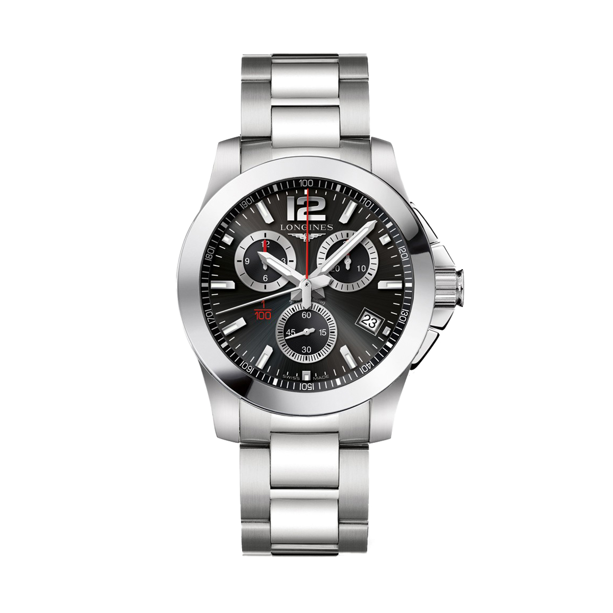 Longines Conquest 1/100th Alpine Skiing 43mm Men's Watch, Black and Grey Dial