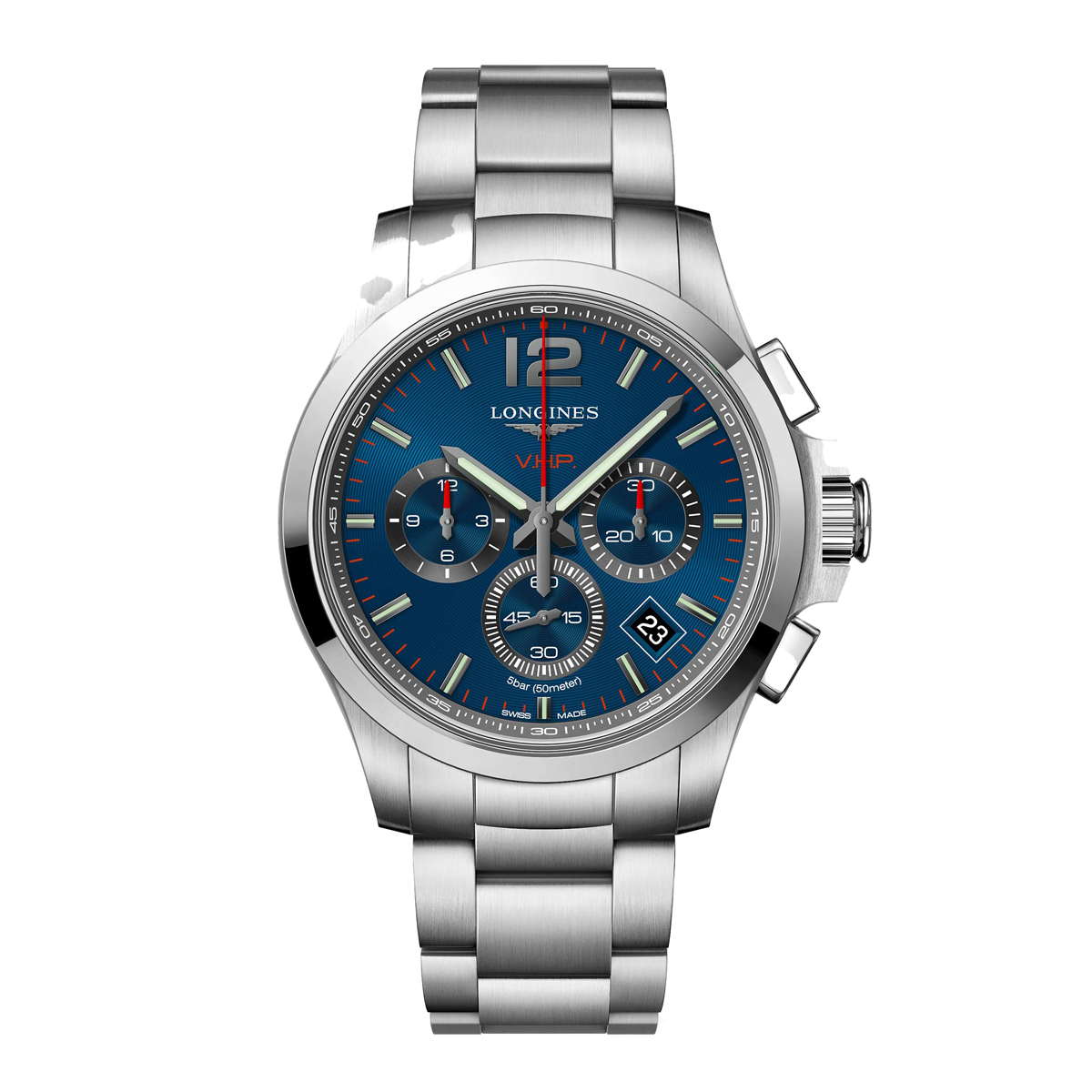 Longines Conquest V.H.P. 42mm Men's Watch, Blue Carved Dial