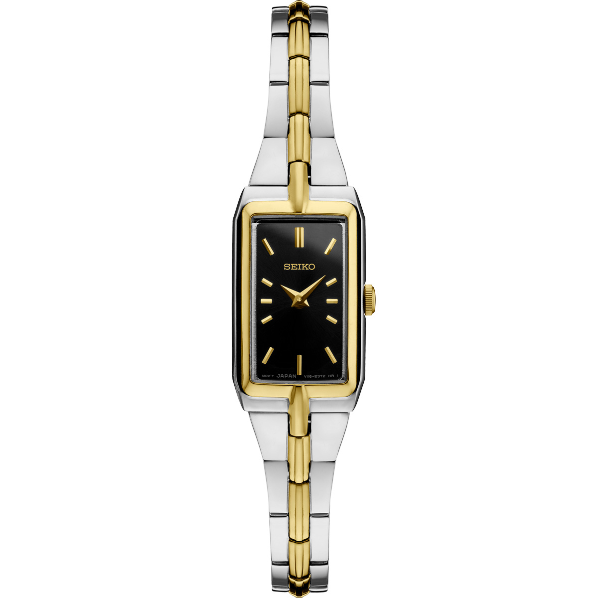 Seiko Essentials Gold Two Tone Stainless Steel Watch, Black Dial