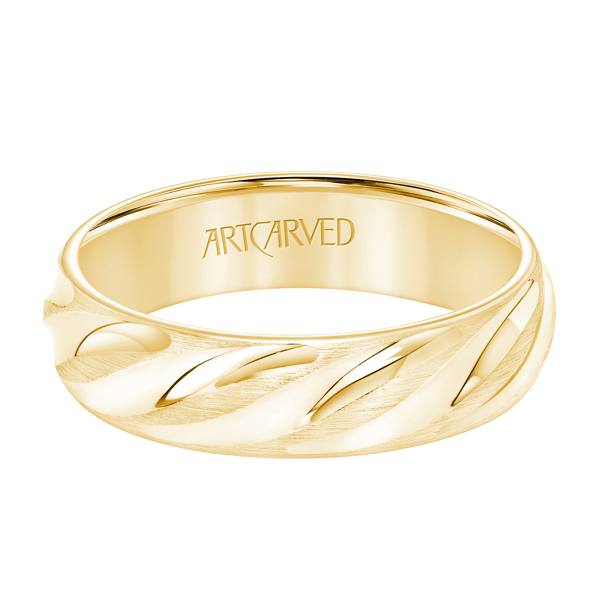 ArtCarved Engraved Rope Detail Yellow Gold 6 mm Comfort Fit Wedding Band, Size 10