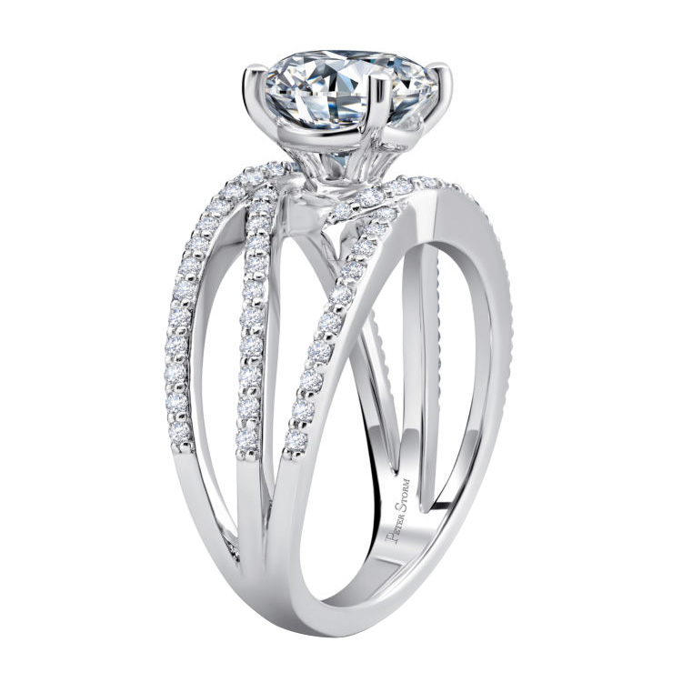 Peter Storm Diamond Open Swirl Shank Engagement Ring Setting in White Gold