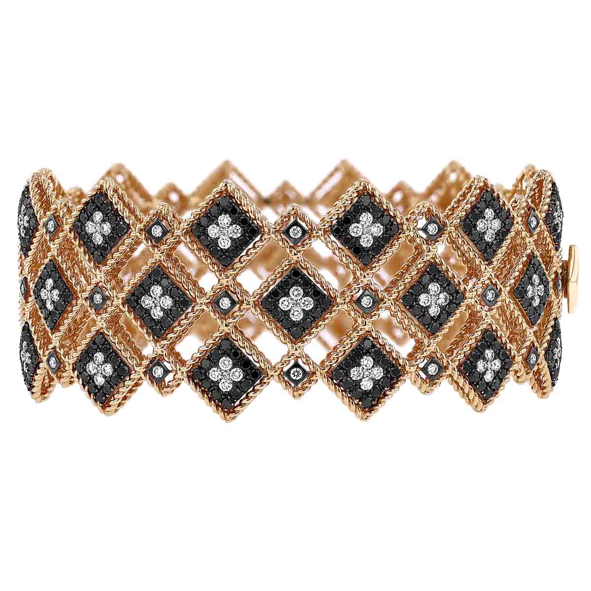 Roberto Coin Palazzo Ducale Black & White Diamond Wide Bangle Bracelet in Rose Gold