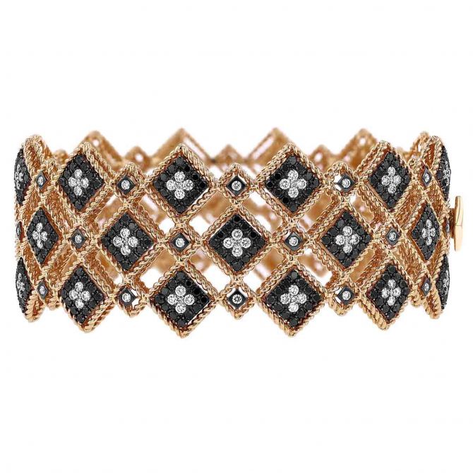 Roberto Coin Palazzo Ducale Black & White Diamond Wide Bangle Bracelet in Rose Gold