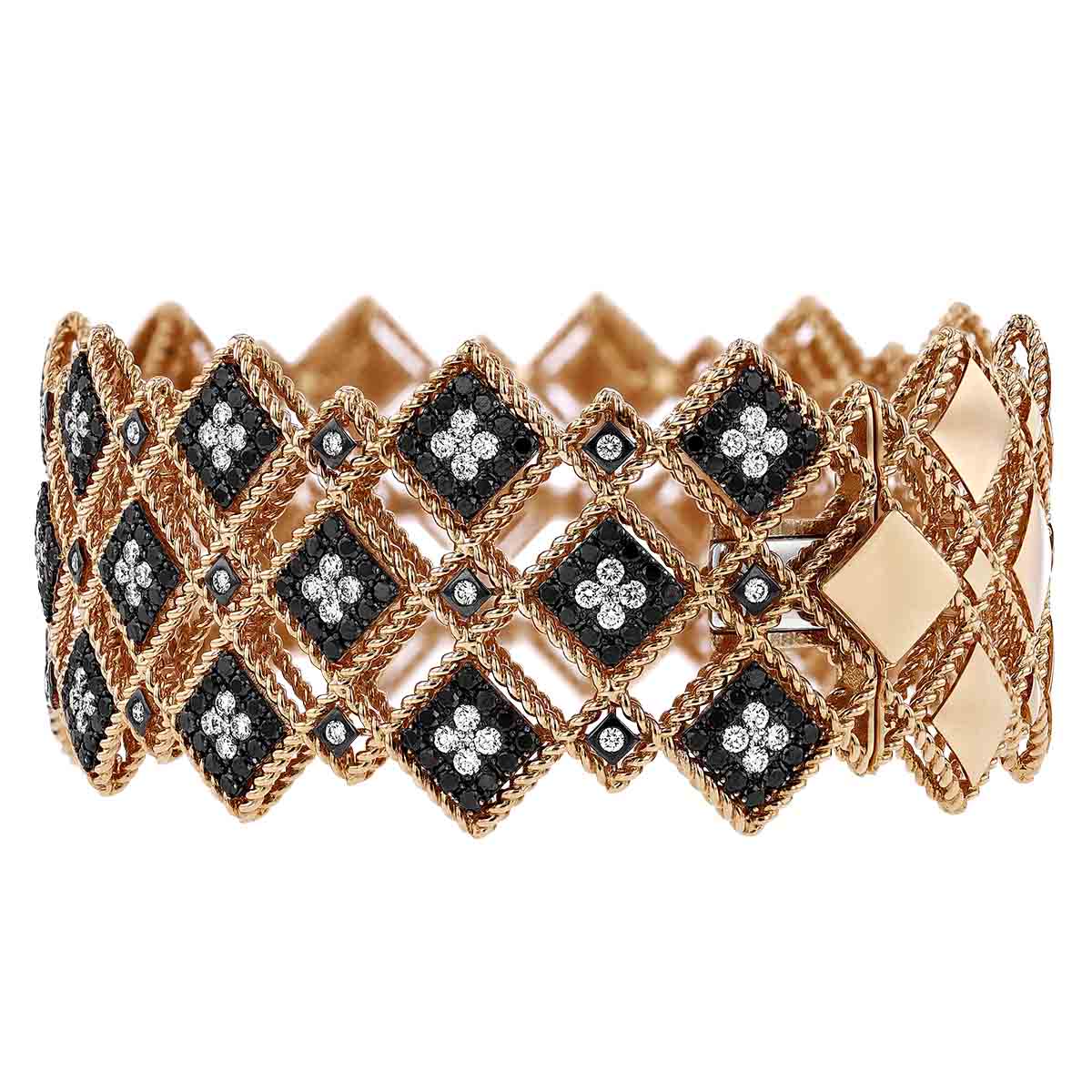Roberto Coin Palazzo Ducale Black & White Diamond Wide Bangle Bracelet in Rose Gold