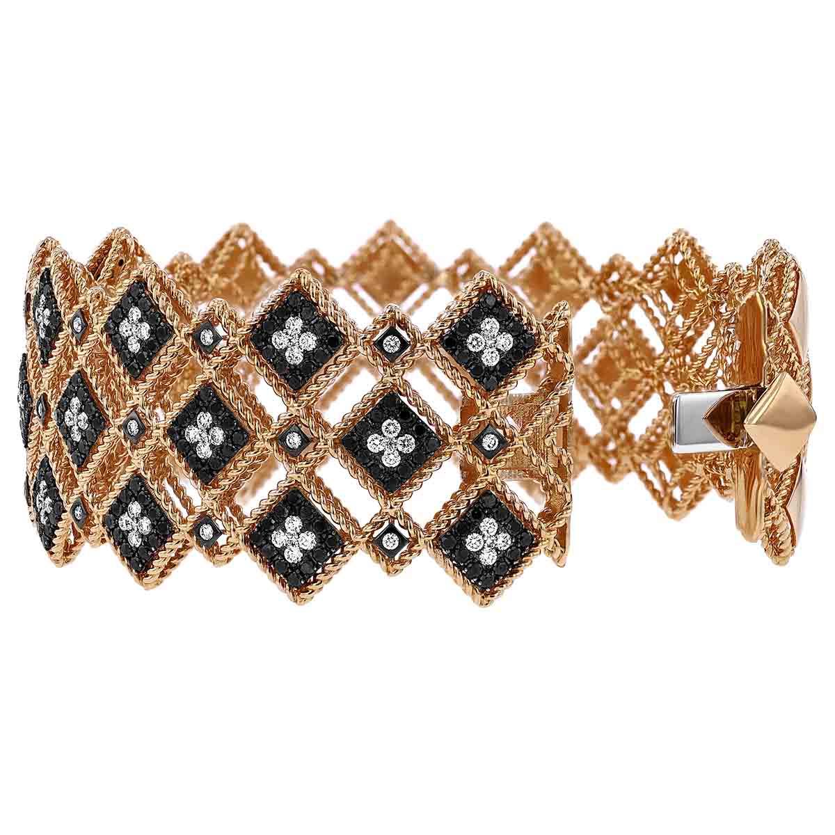 Roberto Coin Palazzo Ducale Black & White Diamond Wide Bangle Bracelet in Rose Gold