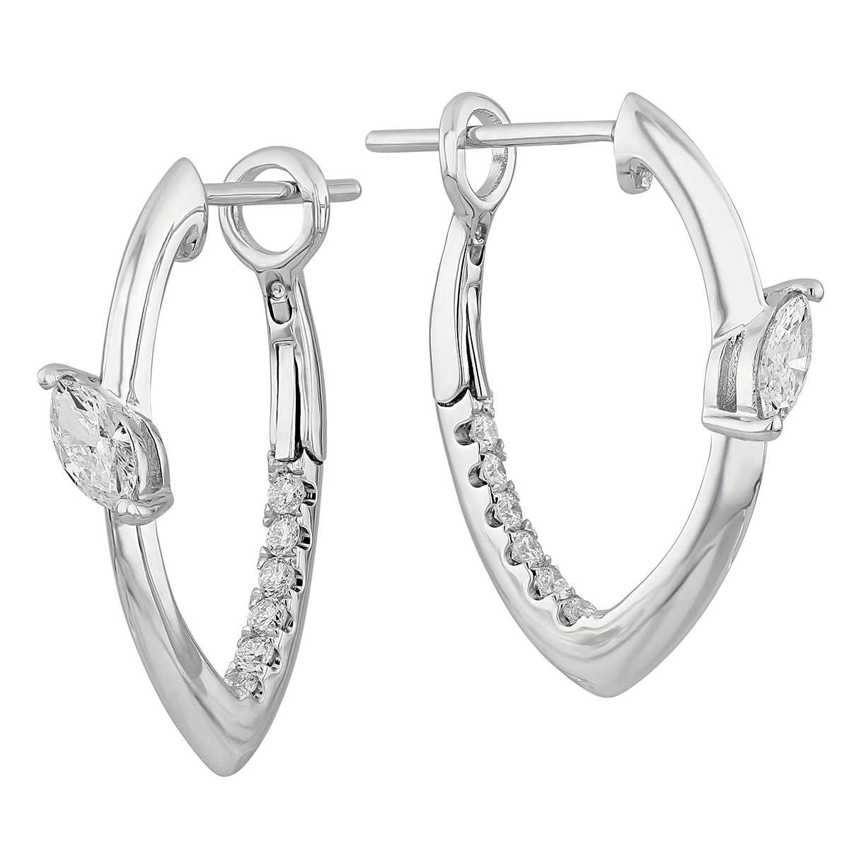 Frederic Sage Bolt Marquise Diamond Inside Out Hoop Earrings in White Gold