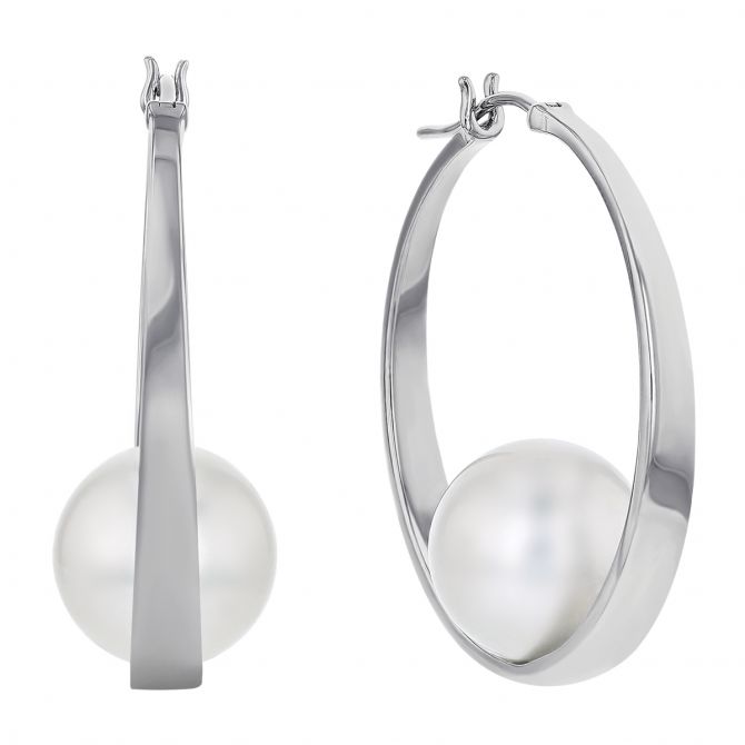 TARA Pearls White South Sea Cultured Pearl Hoop Earrings in White Gold