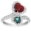 Heart Shaped Ruby & Alexandrite Bypass Ring with Diamond Halo in White Gold