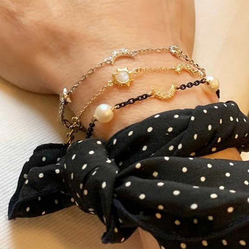 Monica Rich Kosann Sun Moon and Stars Diamond and Moonstone Chain Bracelet, 18K Yellow Gold