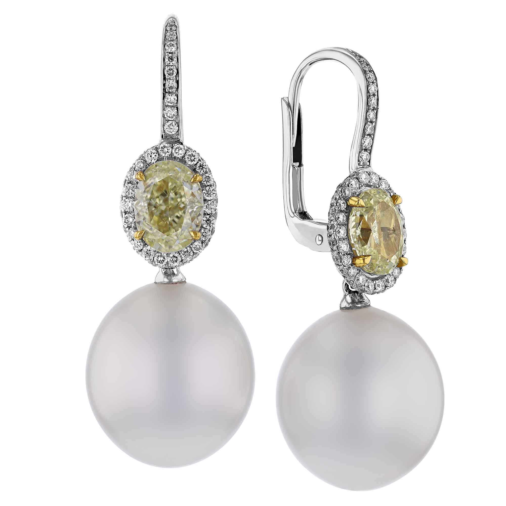 TARA Pearls South Sea Cultured Pearl, Fancy Vivid Yellow & White Diamond Drop Earrings in White Gold