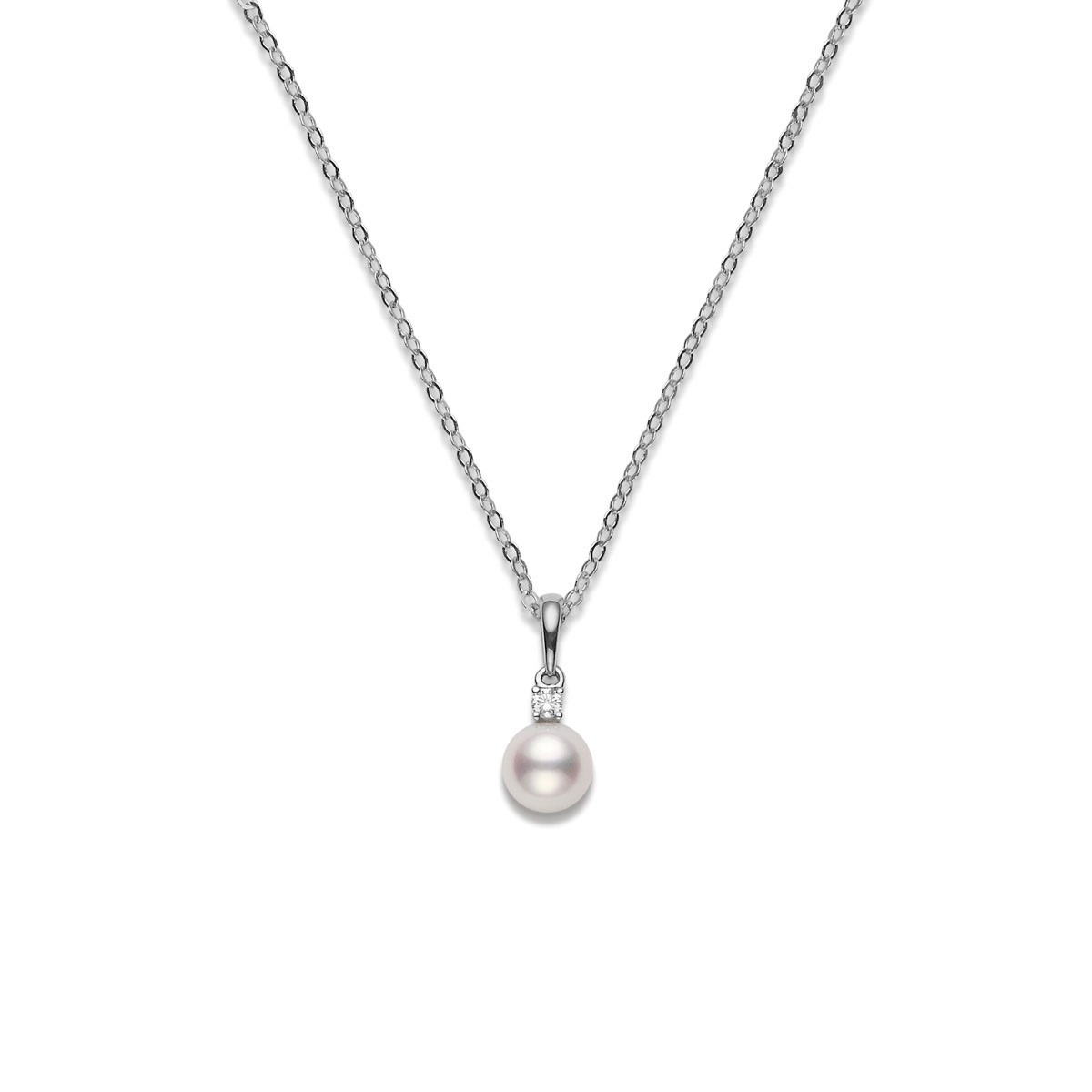 Mikimoto Akoya Cultured Pearl & Diamond 6.5 mm Pendant in White Gold, 18