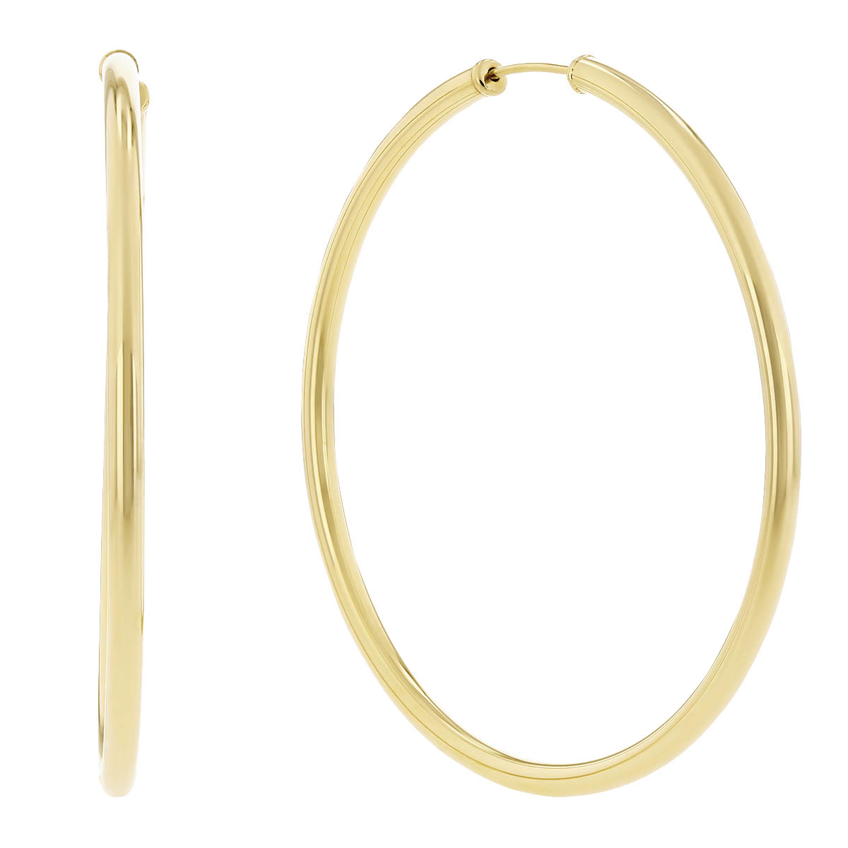Yellow Gold Endless Hoop Earrings, 2.5 x 50 mm