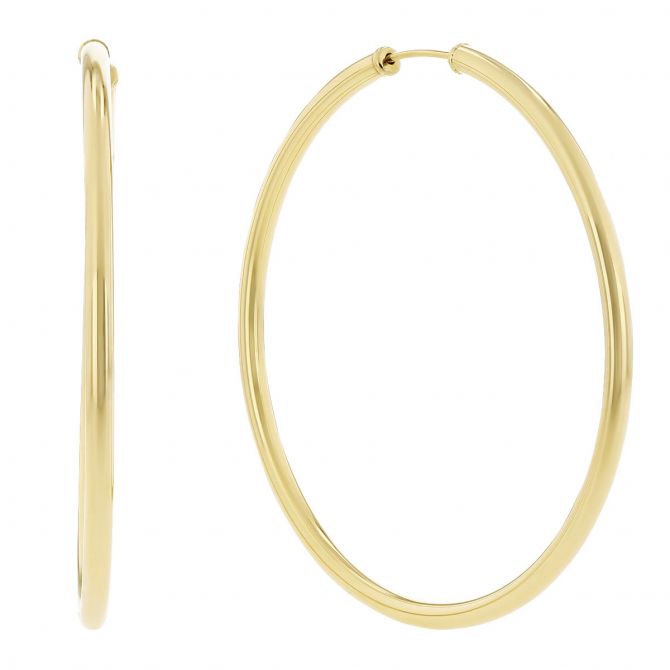 Yellow Gold Endless Hoop Earrings, 2.5 x 50 mm