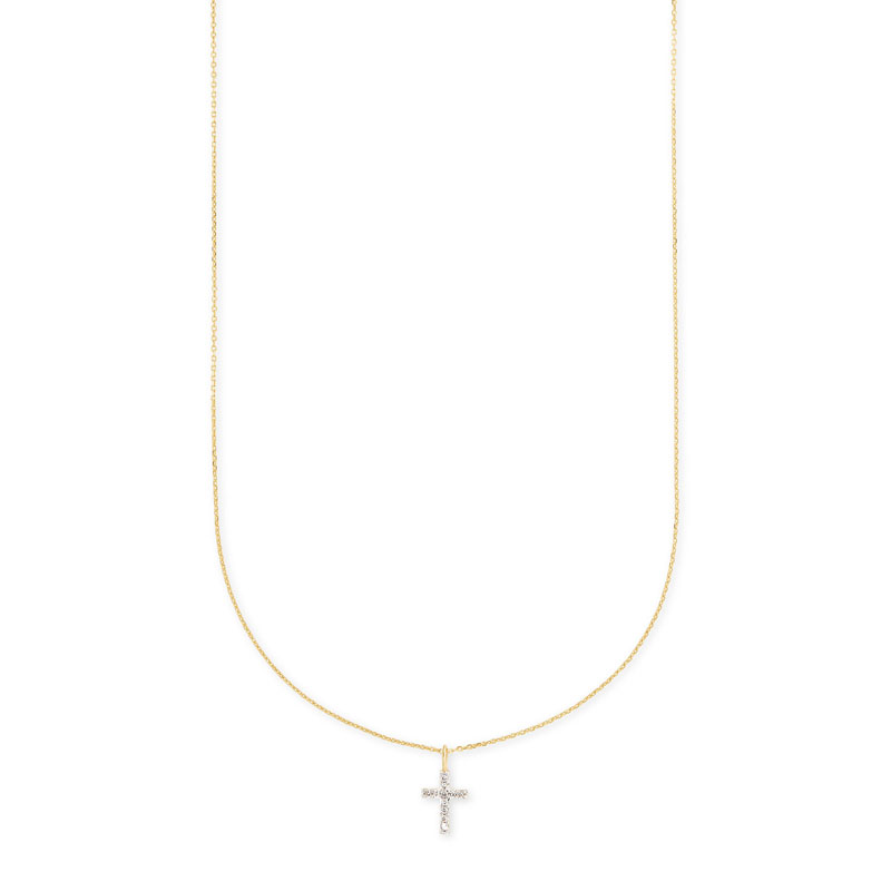 Kendra Scott Cross 14K Yellow Gold Pendant Necklace in White Diamonds