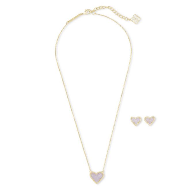 Kendra Scott Ari Heart Necklace and Earrings Gift Set in Amethyst