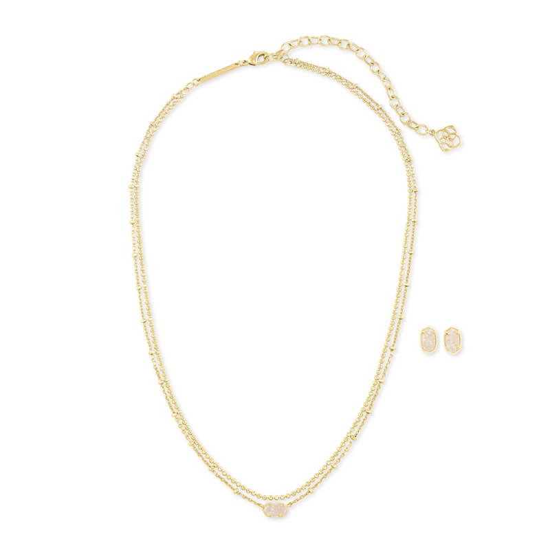 Kendra Scott Emilie Multi Strand Necklace and Earrings Gift Set in Iridescent Drusy