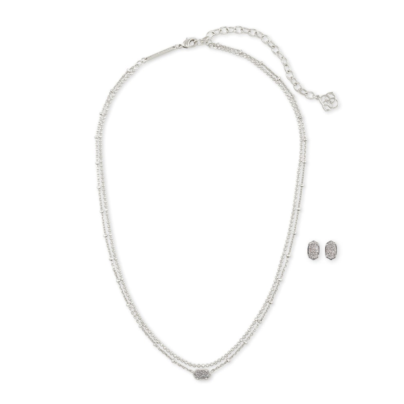 Kendra Scott Emilie Multi Strand Necklace and Earrings Gift Set in Platinum Drusy