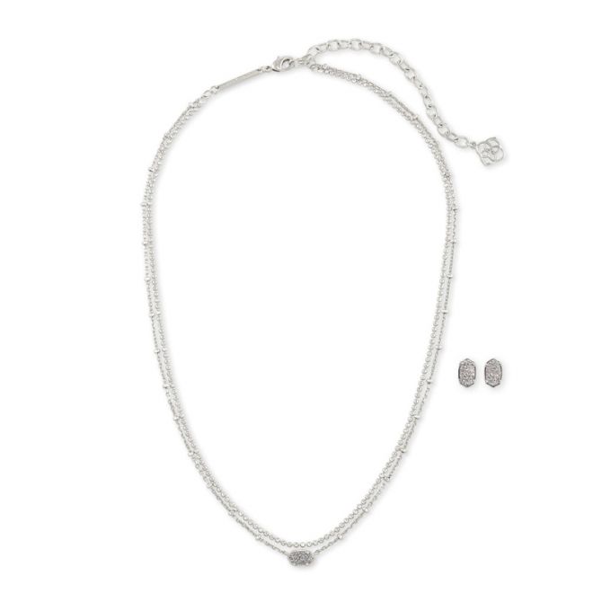 Kendra Scott Emilie Multi Strand Necklace and Earrings Gift Set in Platinum Drusy