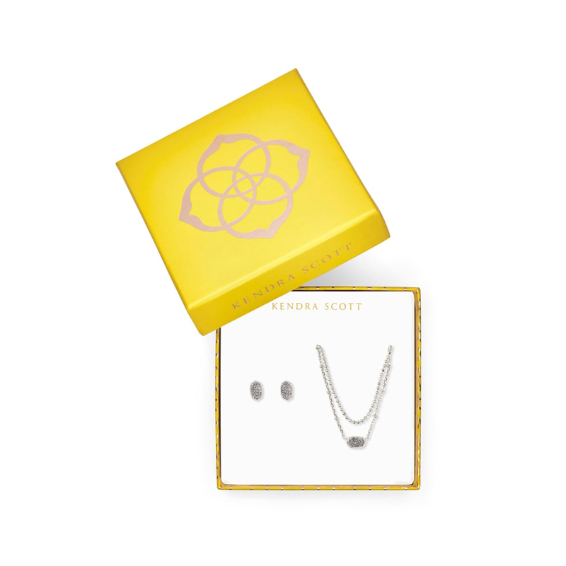 Kendra Scott Emilie Multi Strand Necklace and Earrings Gift Set in Platinum Drusy