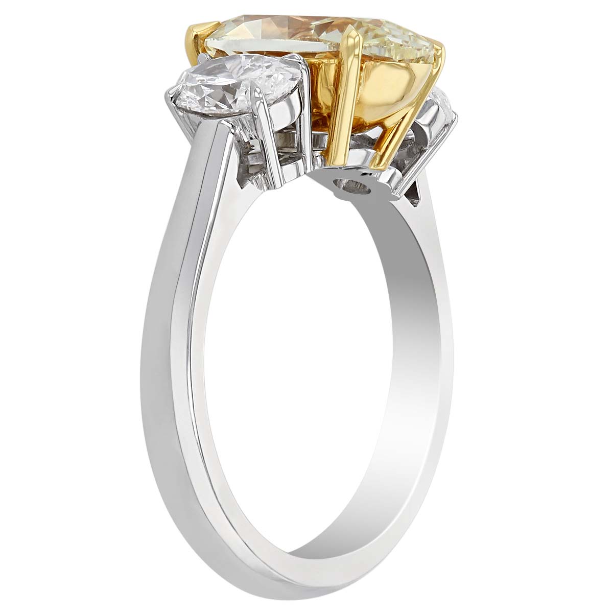 Fancy Light Yellow Oval Diamond 3 Stone Ring in Platinum