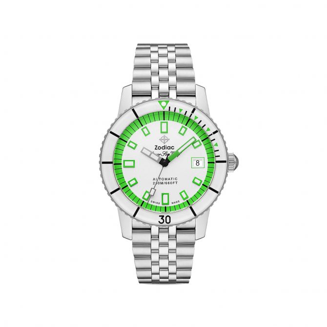 Zodiac Super Sea Wolf 53 Compression Automatic Stainless Steel 40mm Watch, Neon Dial