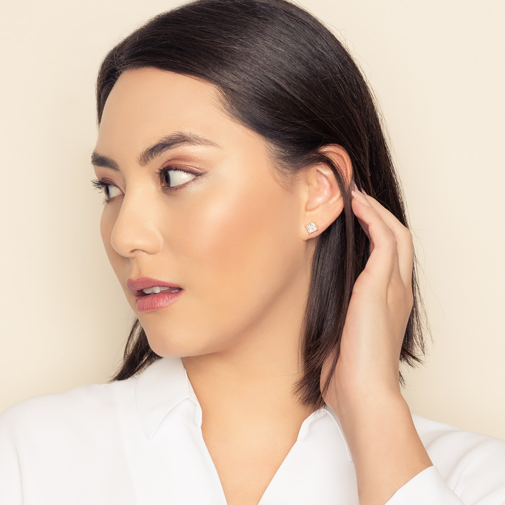 18K White Gold Princess Diamond Stud Earrings, 2.00cttw