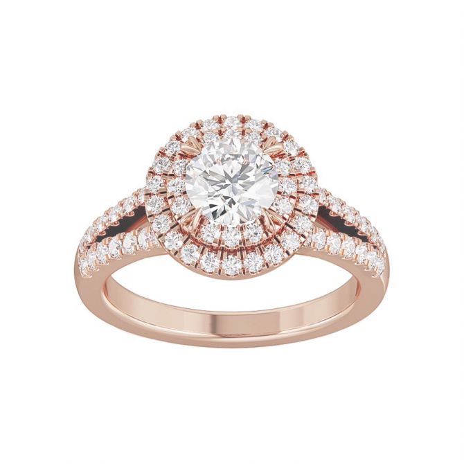 ALTR Lab Grown Round Diamond Double Halo Engagement Ring with Split Shank in Rose Gold