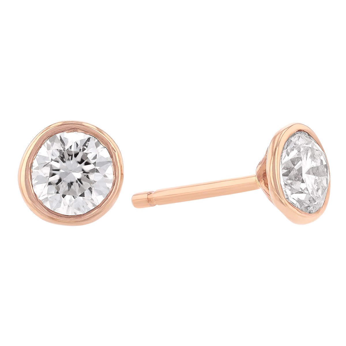 Diamond Bezel Set Stud Earrings in Rose Gold