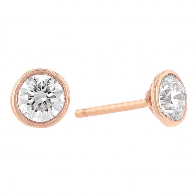 Diamond Bezel Set Stud Earrings in Rose Gold