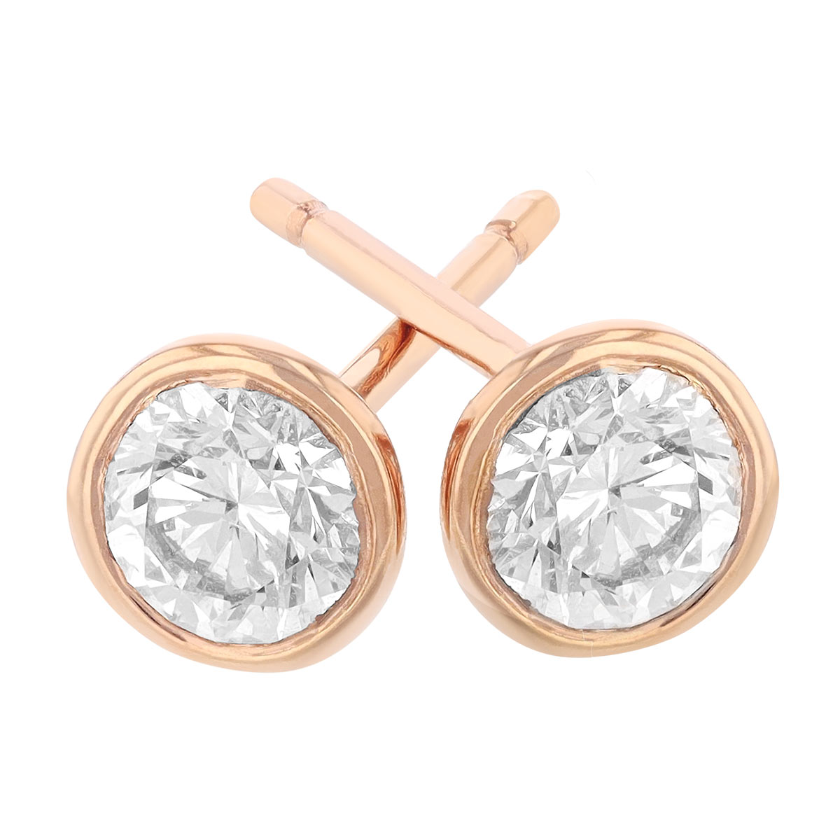Diamond Bezel Set Stud Earrings in Rose Gold