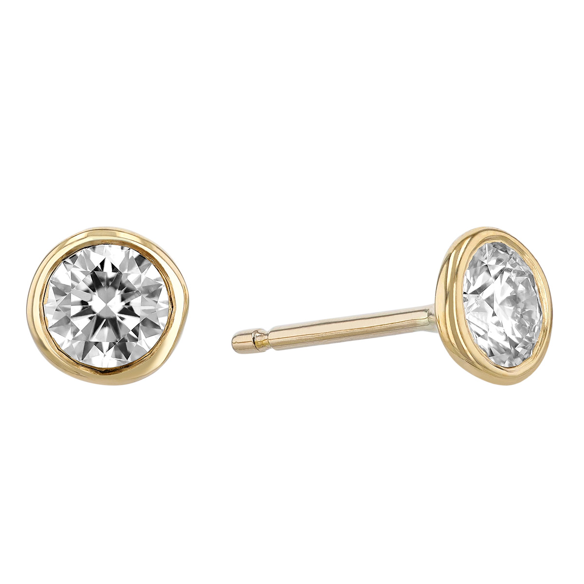 Diamond Bezel Set Stud Earrings in Yellow Gold