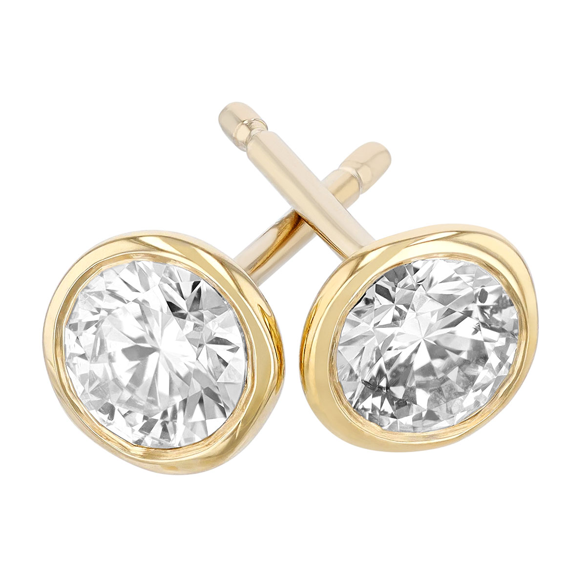 Diamond Bezel Set Stud Earrings in Yellow Gold
