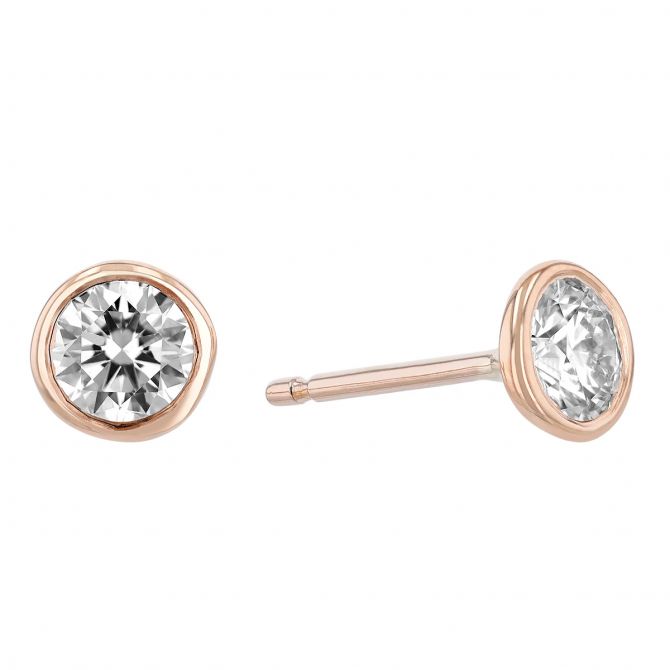 Diamond Bezel Set Stud Earrings in Rose Gold