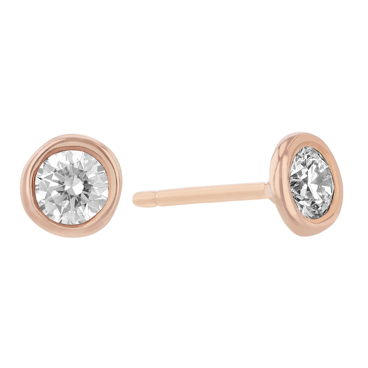 Diamond Bezel Set Stud Earrings in Rose Gold