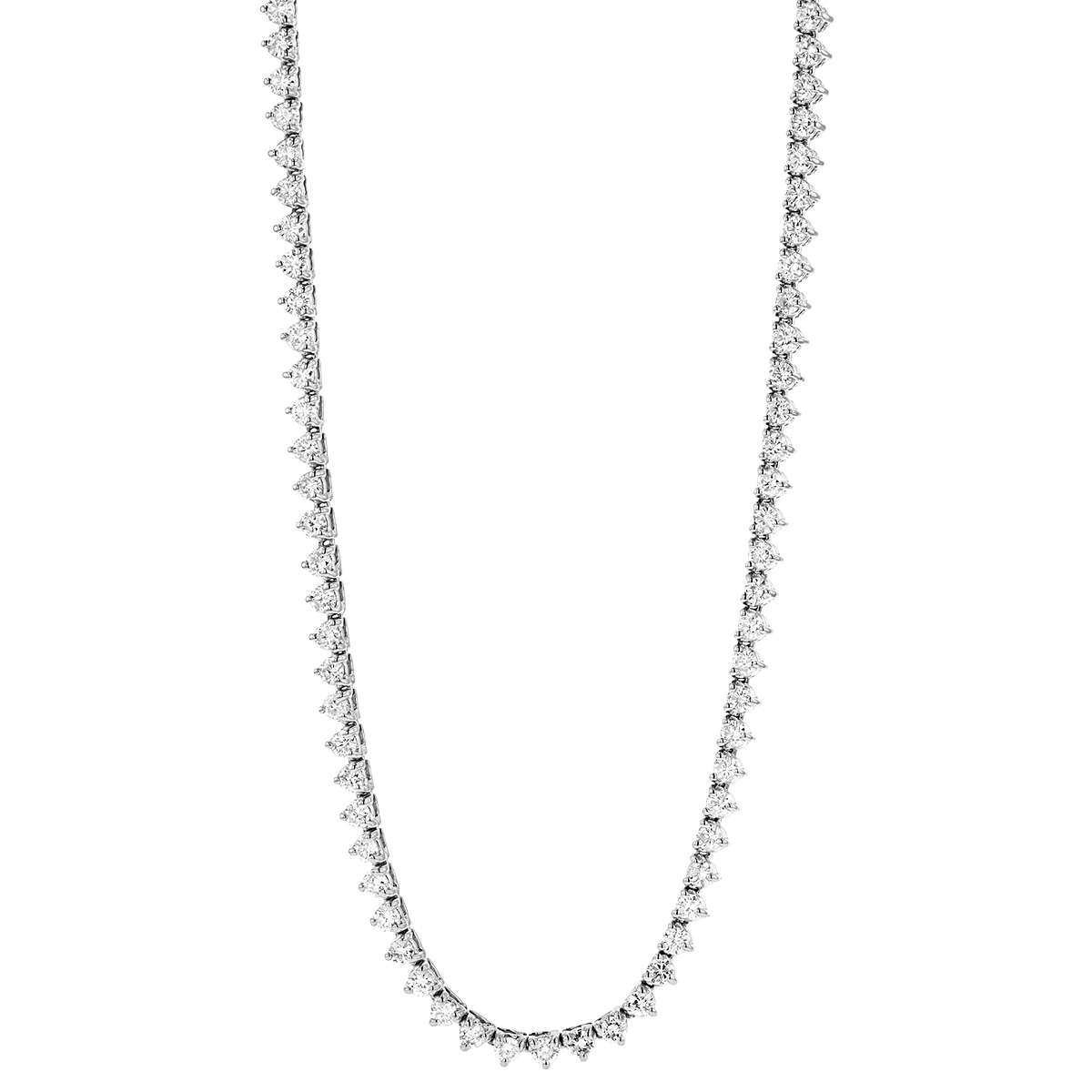 Diamond 3 Prong Set Long Tennis Necklace in White Gold, 36.5