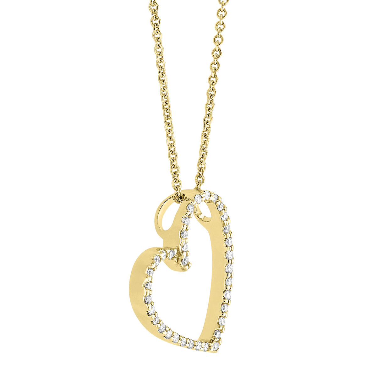 Diamond Offset Open Heart Pendant in Yellow Gold, 18