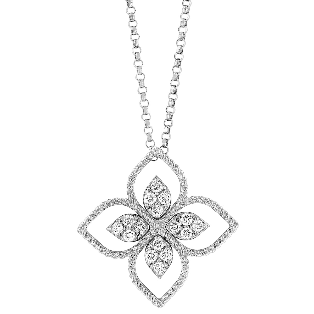 Roberto Coin Principessa Flower Diamond Pavé 18K Gold Pendant, 18