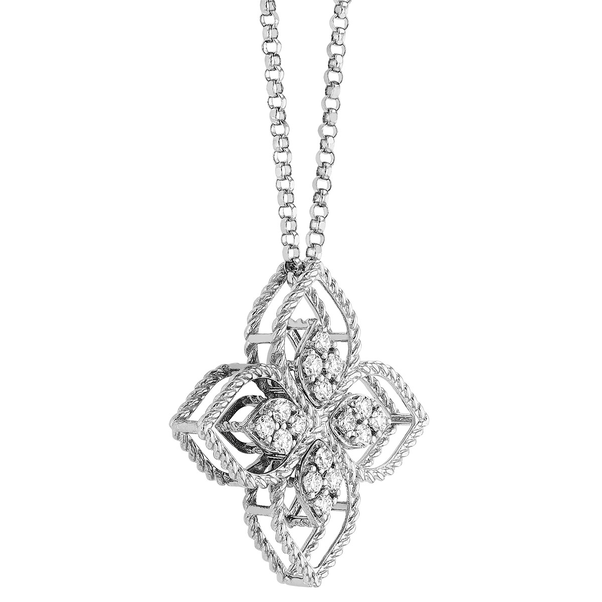 Roberto Coin Principessa Flower Diamond Pavé 18K Gold Pendant, 18