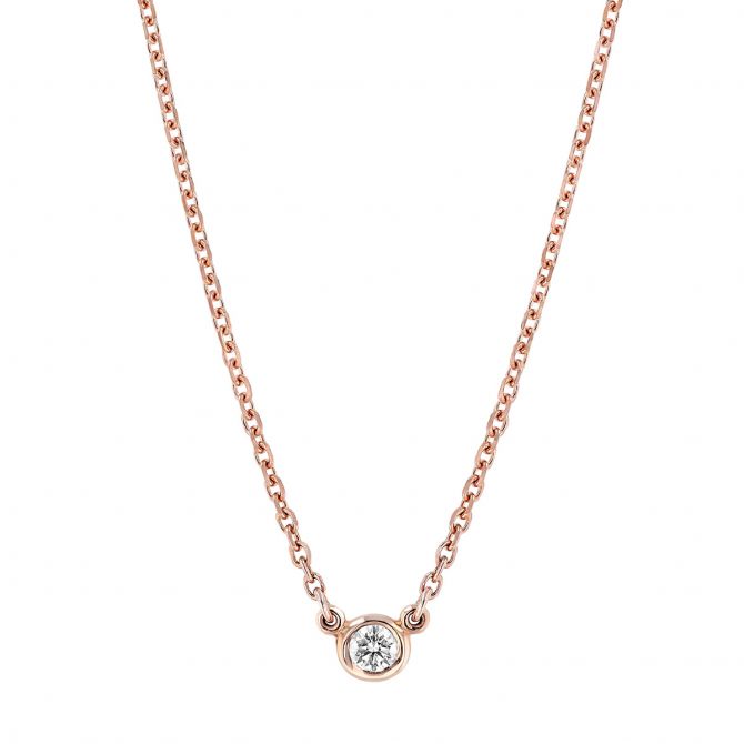 Diamond Bezel Set Single Station Necklace in Rose Gold, .05 ct, 18"