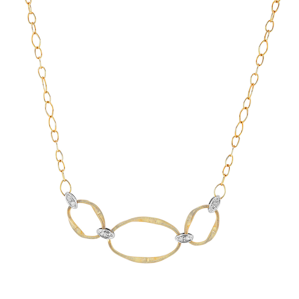 Marco Bicego Marrakech Onde Yellow Gold and Diamond 3 Link Necklace, 16.5